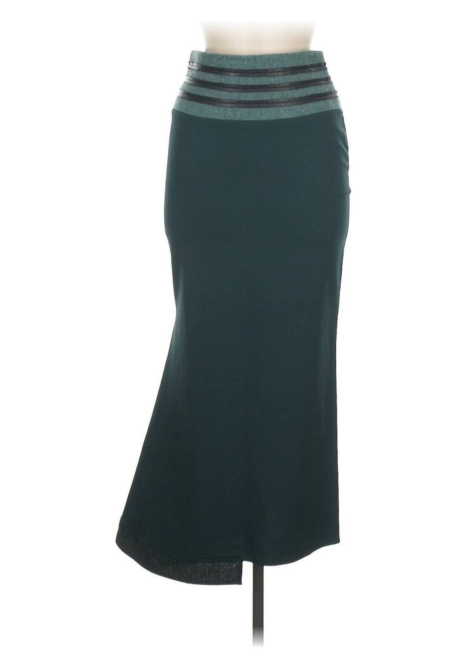 Pier Antonio Gaspari Womens Skirt Wool Leather Green Asymmetrical 6